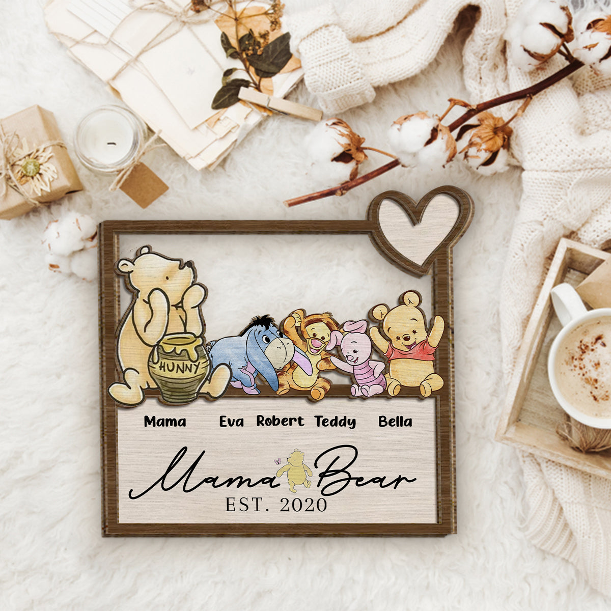 Mama Bear Since Est - Personalized Mother 2 Layered Wood Sign / Wood Plaque
