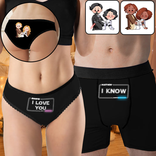 I Love You I Know - Personalized Couple Lace Border Women Briefs And Men’s Boxer Briefs