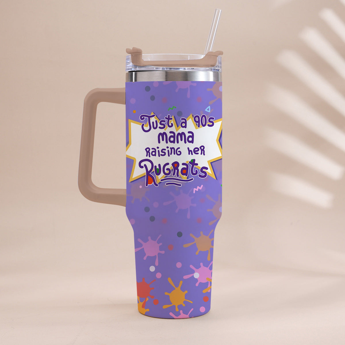 Just A Mama Raising Her Kids - Personalized 90's Cartoon Tumbler With Handle