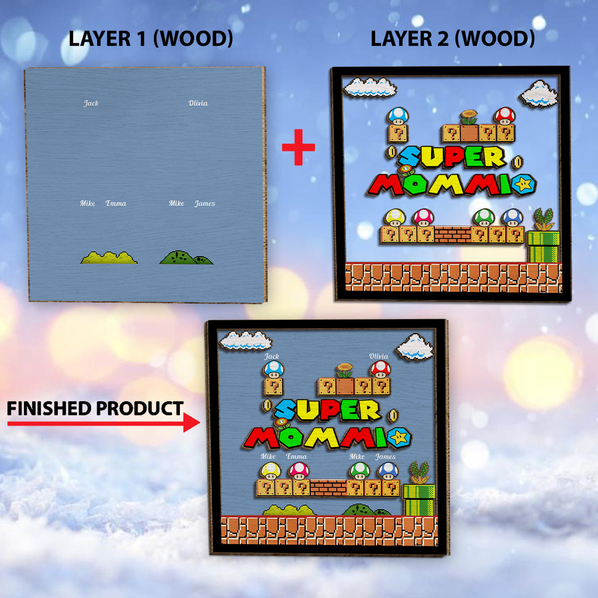 Super Mommio Daddio Game Scene - Personalized Super Plumber 2 Layered Wood Sign / Wood Plaque