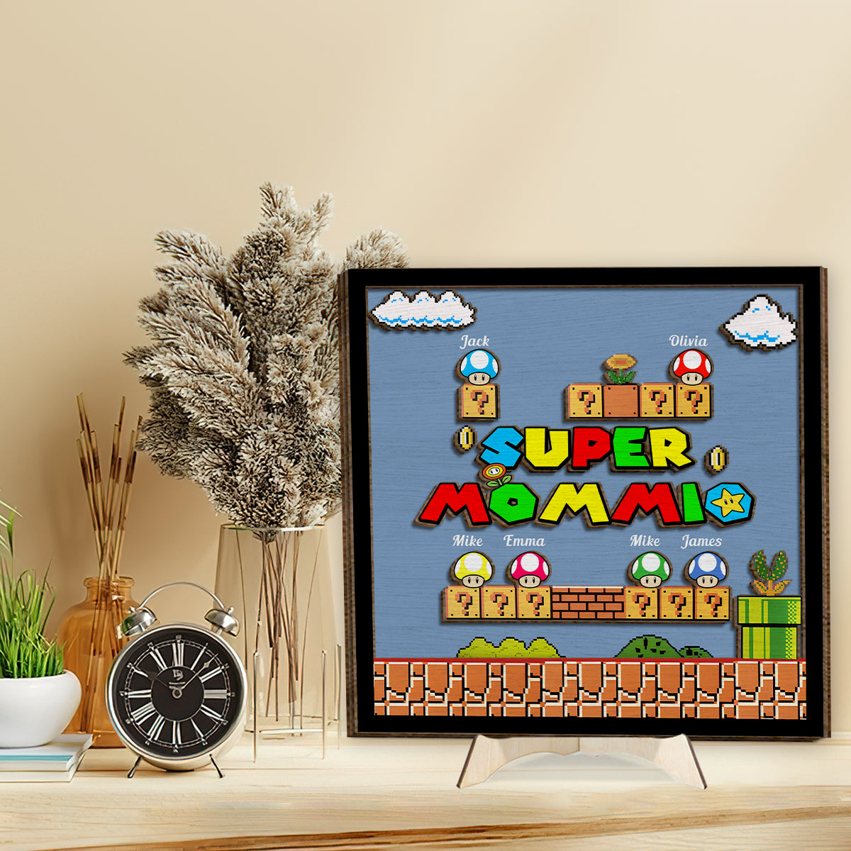 Super Mommio Daddio Game Scene - Personalized Super Plumber 2 Layered Wood Sign / Wood Plaque