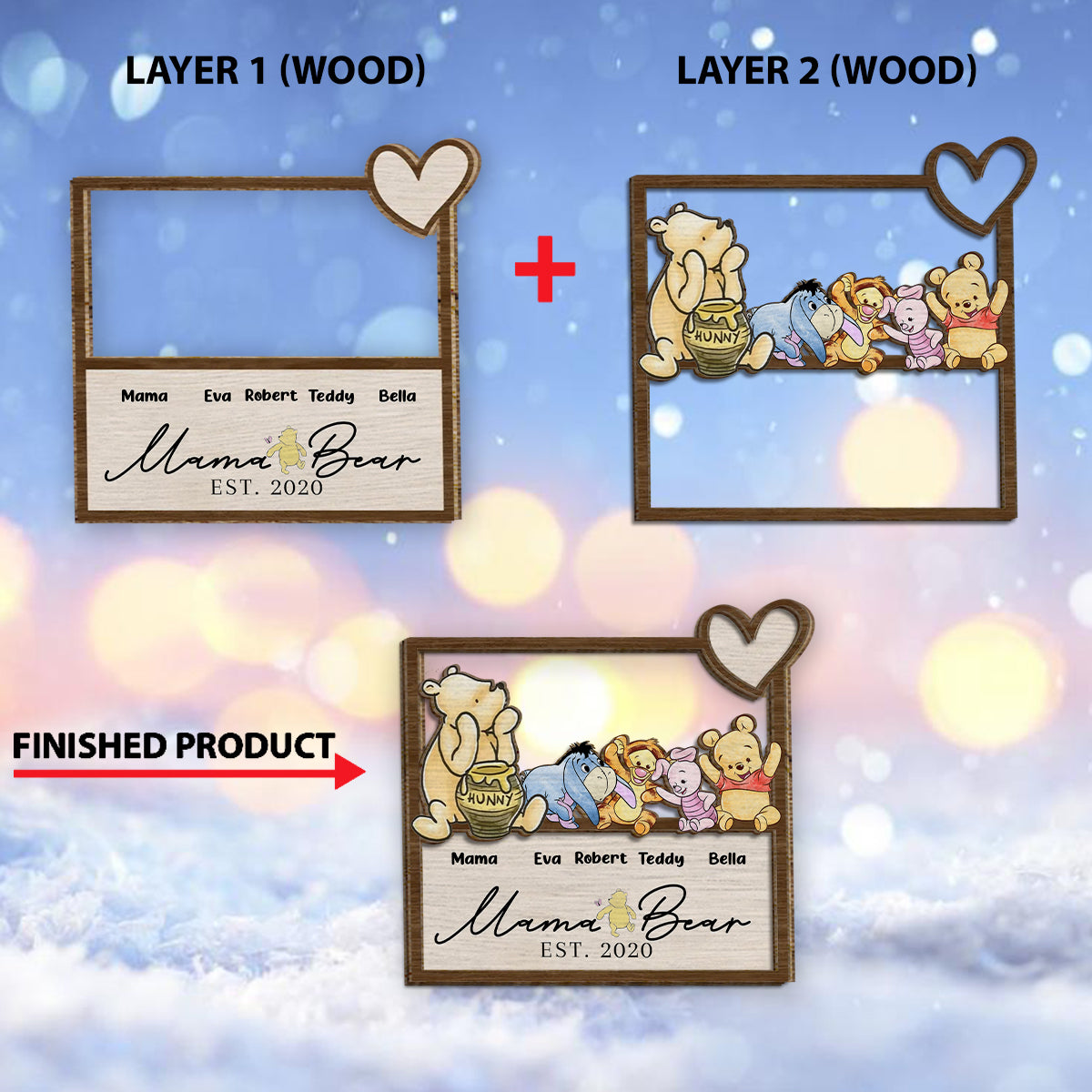 Mama Bear Since Est - Personalized Mother 2 Layered Wood Sign / Wood Plaque