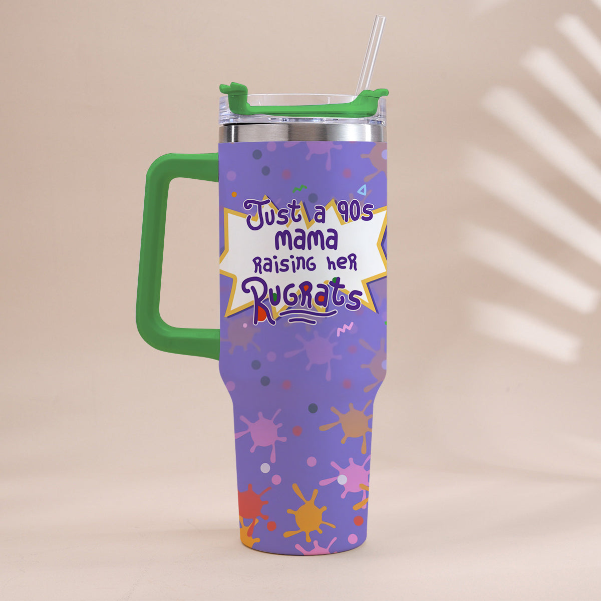 Just A Mama Raising Her Kids - Personalized 90's Cartoon Tumbler With Handle