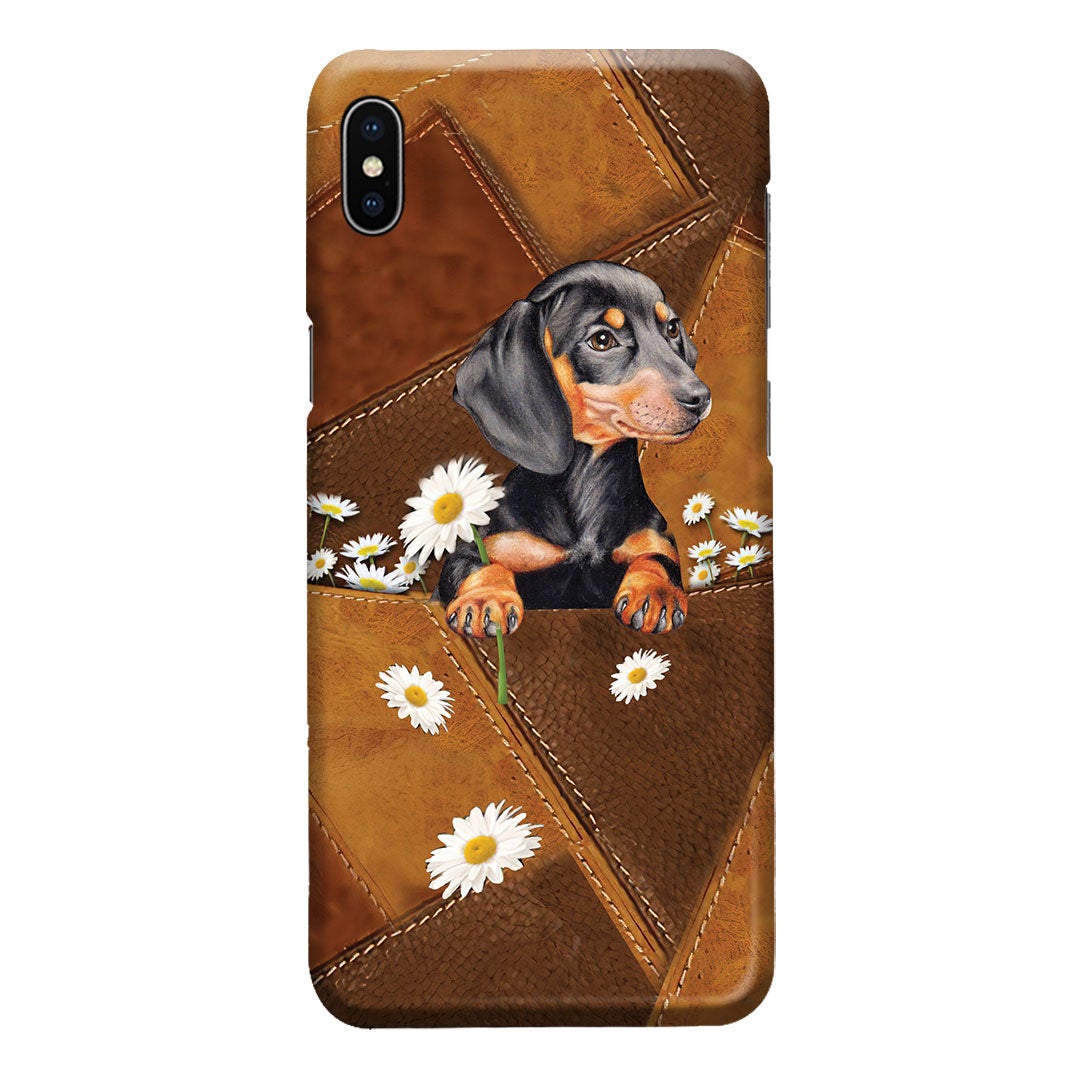 Lovely Dachshund Leather Pattern Print Phone Case