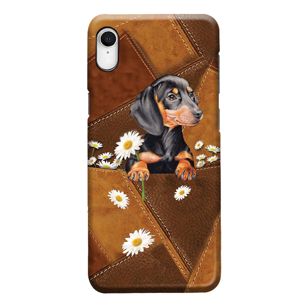 Lovely Dachshund Leather Pattern Print Phone Case