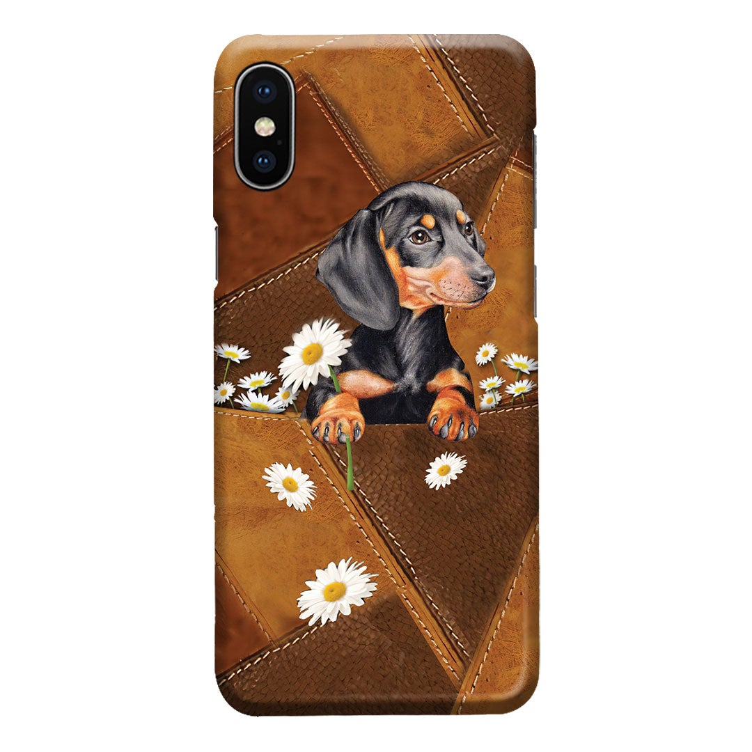 Lovely Dachshund Leather Pattern Print Phone Case