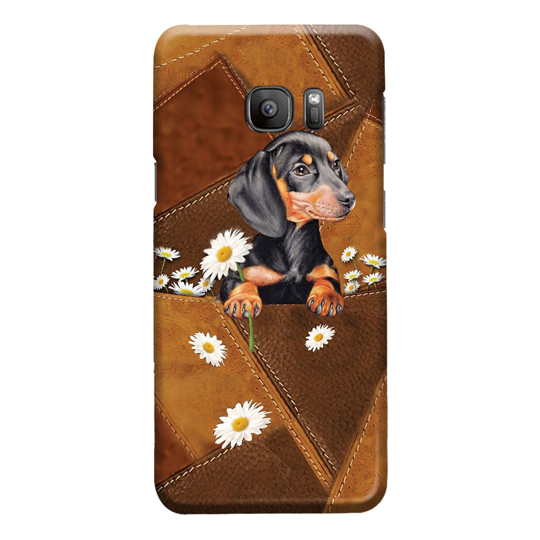 Lovely Dachshund Leather Pattern Print Phone Case