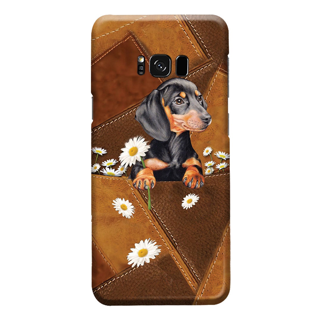 Lovely Dachshund Leather Pattern Print Phone Case