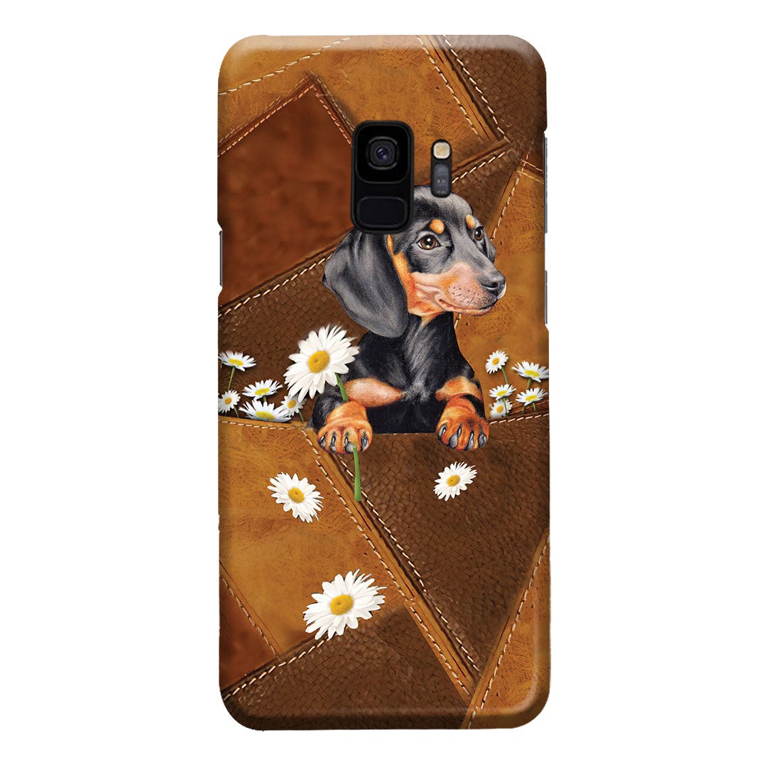 Lovely Dachshund Leather Pattern Print Phone Case