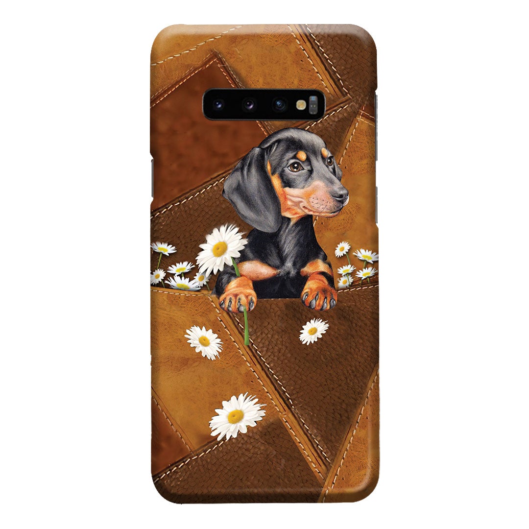 Lovely Dachshund Leather Pattern Print Phone Case