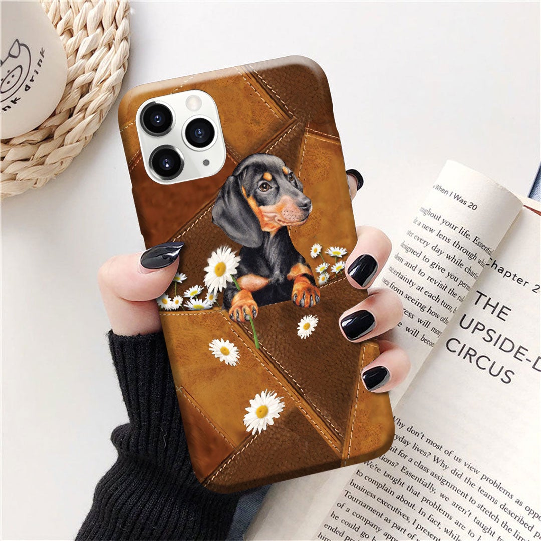 Lovely Dachshund Leather Pattern Print Phone Case