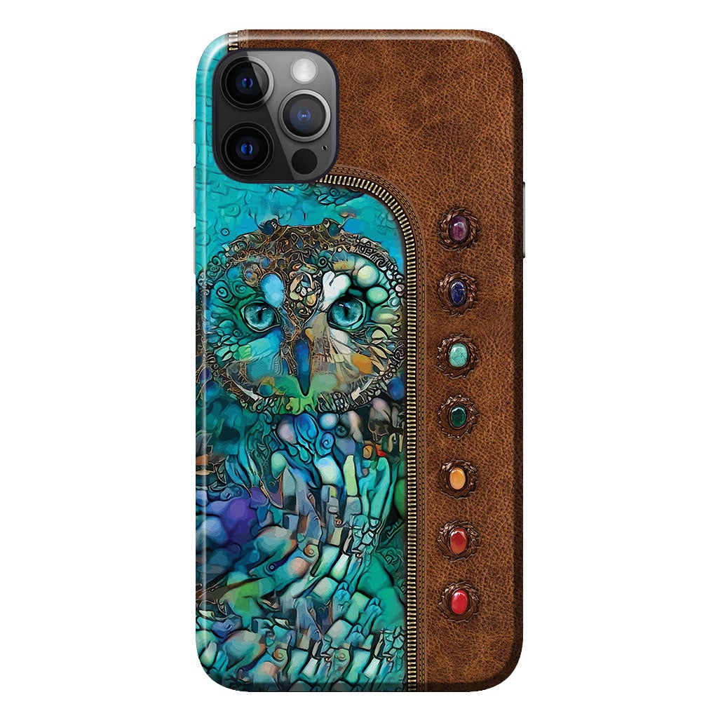 Owl Personalized Leather Pattern Print Phone Case